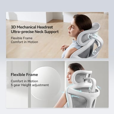 Sillón de Oficina Ergonómico SIHOO Doro C300 Pro Blanco – Reposabrazos 6D, Soporte Lumbar Adaptativo, Respaldo de Malla Transpirable, Inclinación 135°