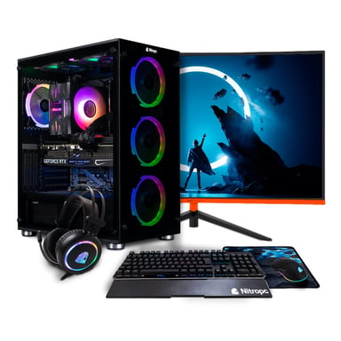 PC Gamer complet Nitropc Pack Nitro Plus - Intel i9-12900KF, RTX 4070 SUPER 12Go, RAM 32Go, M.2 2To, Windows 11, WiFi - Écran 27'' 2K curvo, clavier, souris, tapis et ecouteurs avec microphone