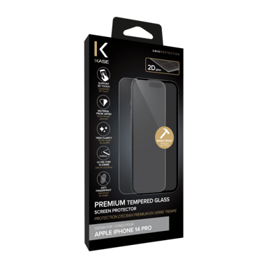 Protecteur d'écran en verre trempé de qualité supérieure pour Apple iPhone 14 Pro, Transparent