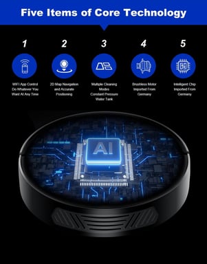 Robot Aspirador, Control WiFi por App, Navegación Mapa 2D, Múltiples Modos de Limpieza, Batería 4400mAh, Motor Alemán para Limpieza Multisolado
