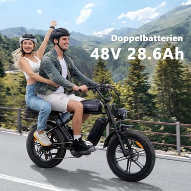 Bicicleta de montaña eléctrica ENGWE M1 de 20'' con neumáticos anchos, batería de 48 V 28,6 Ah, suspensión total, autonomía de hasta 90-170 km, color negro