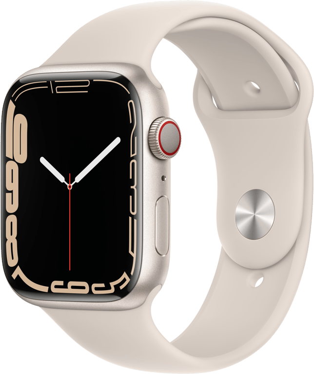 Watch Series 7 (GPS + Cellular) Boîtier en Aluminium lumière stellaire de 45 mm, Bracelet Sport lumi