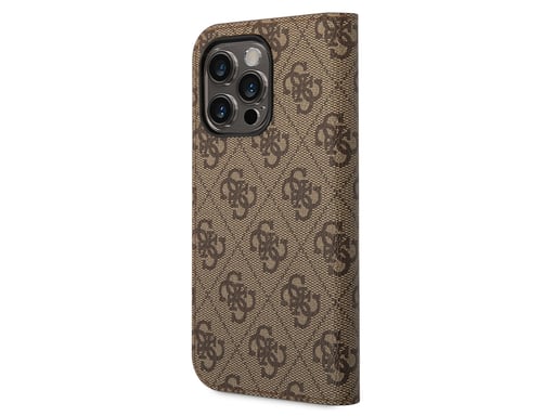 Guess Funda Folio para iPhone 14 Pro Printed 4G Trendy Marrón