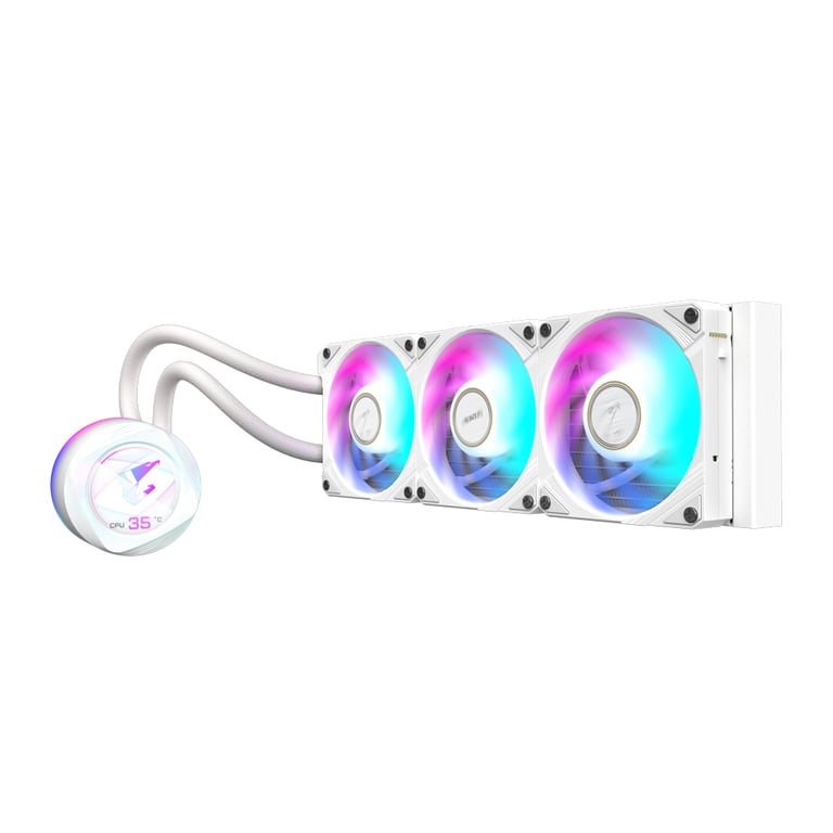GIGABYTE AORUS WATERFORCE X II 360 ICE Refroidisseur liquide pour processeur AIO - 3x ventilateurs ARGB de 120 mm, écran LCD en couleur, DAISY-CHAIN, compatible avec Intel LGA 1851 et AMD AM5 - Neuf