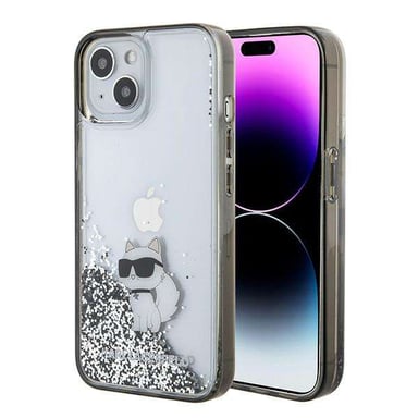 Custodia Karl Lagerfeld per iPhone 15 6.1'' Custodia rigida trasparente Liquid Glitter Choupette