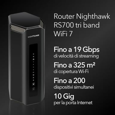 Router wireless NETGEAR Nighthawk RS700S Tri-Band 10 Gigabit Ethernet (2,4 GHz / 5 GHz / 6 GHz) Nero