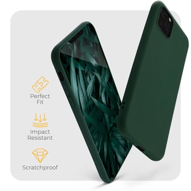 Moozy Custodia in silicone della serie Minimalist per iPhone 11 Pro Max, verde notte - Sottile, morbida finitura opaca in TPU