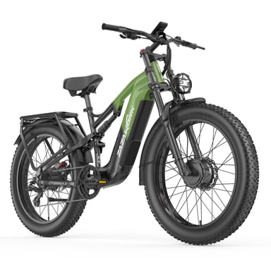Bicicleta de montaña eléctrica ZAZAWORK CF26 MAX, batería extraíble de 48 V y 25 Ah, doble suspensión - Verde