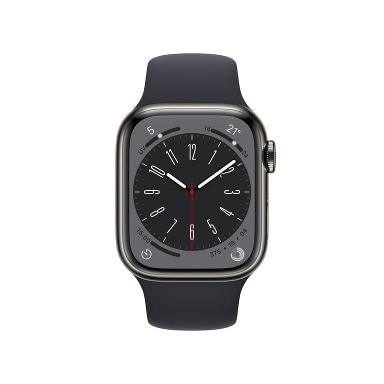Watch Series 8 OLED 41 mm - Boîtier en Acier inoxydable Graphite - GPS + Cellular - Bracelet Sport - Minuit