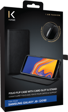 Folio a conchiglia con slot per schede e supporto per Samsung Galaxy J6+ 2018, nero
