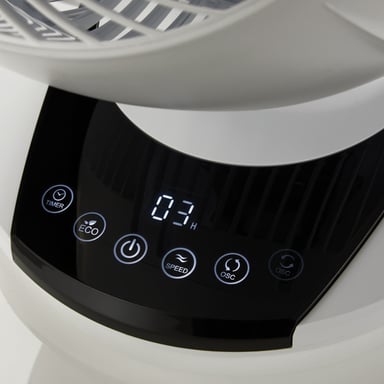MEACO MeacoFan 1056, ventilador de aire, ideal para dormitorios y salas, ultra silencioso con oscilación 360°, motor de bajo consumo, 12 velocidades, control remoto, blanco