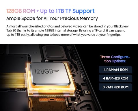 Blackview Tableta Tab 80 Android 13, pantalla de 10.1 pulgadas 800x1280, Unisoc Tiger T606 8 núcleos 1.6GHz, 8 GB RAM 128 GB ROM, Batería de 7680mAh, Cámara 13MP+8MP, WiFi 5G, Doble ranura SIM 4G, GPS/Galileo/GLONASS/BDS, Soporte Widevine L1, Desbloqueo facial - Gris