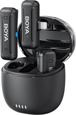 Sistema de micrófono inalámbrico BOYA BY-WM3T-D2 para iOS (Lightning) con doble transmisor y alcance de 100m