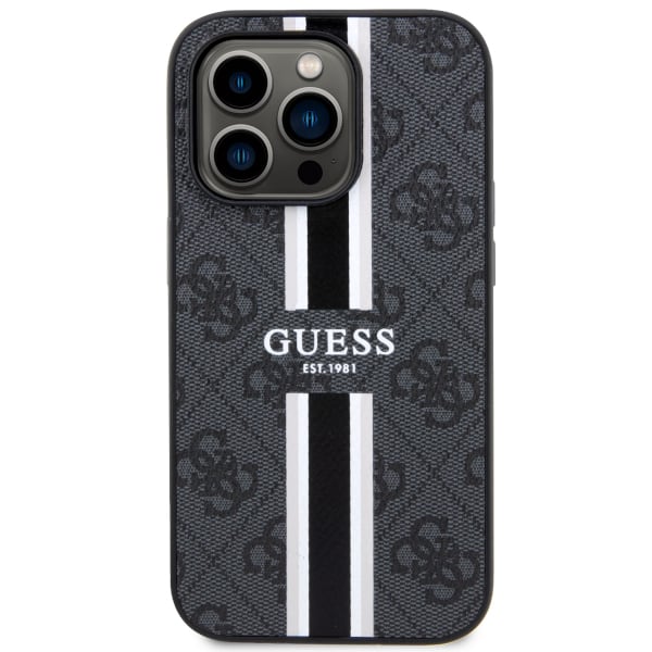 Guess Coque telephone - bumper telephone GUHMP14LP4RPSK Coque rigide pour iPhone 14 Pro 61 Noir à rayures imprimées 4G Noir - vue 2