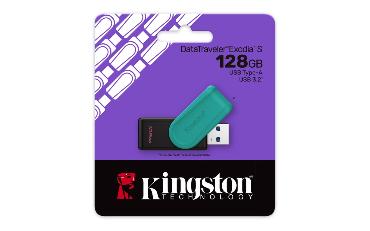 Kingston Technology DataTraveler 128GB Portable USB 3.2 Gen 1 Exodia S (Noir/Turquoise) - Neuf