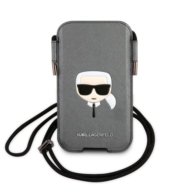 Karl Lagerfeld Funda Smartphone 6.1 pulgadas con Cordón Saffiano Modelo Karl Head Gris