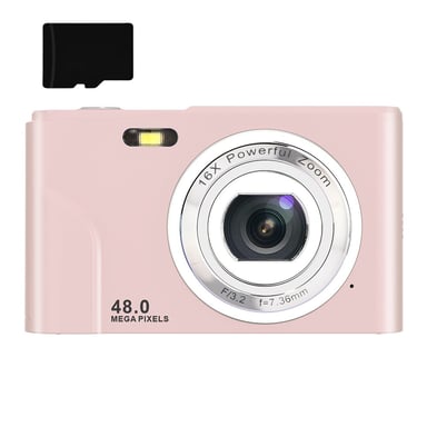 Appareil photo numérique 48MP FHD 1080p avec zoom 16x et carte mémoire de 32 Go Pink