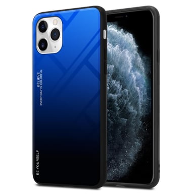 Coque pour Apple iPhone 11 PRO MAX en BLEU - NOIR Housse de protection Étui bicolore en silicone TPU et dos en verre trempé
