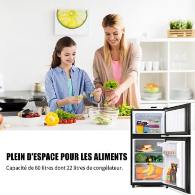 Roline Réfrigérateur Combiné Noir 60L Double Porte Compact Classe E