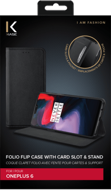 Funda tipo concha con ranura para tarjetas y soporte para OnePlus 6, Negro