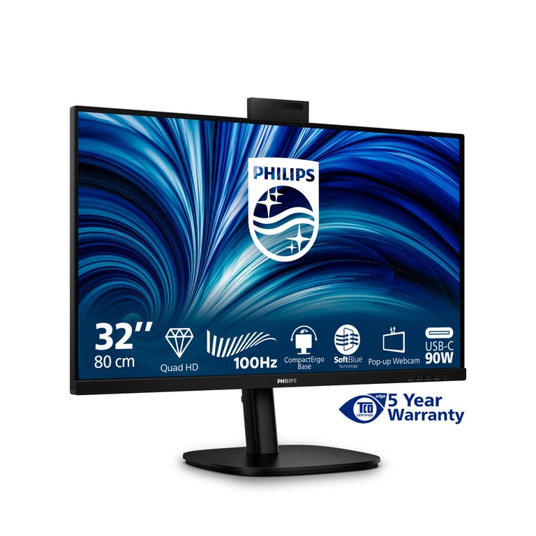 Philips 32B2U3601H 3000 Series écran LED 32 31.5 visualisable 2560 x 1440 QHD @ 100 Hz IPS 1000:1 HDMI DisplayPort USB C haut parleurs - vue 3