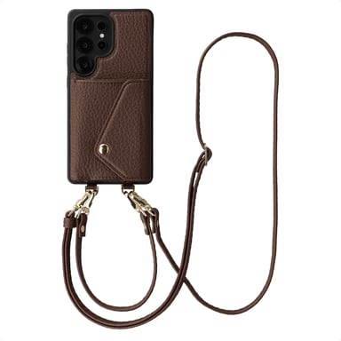 Selencia Coque de télephone Sera avec cordon et porte-cartes enveloppe pour Samsung Galaxy S25 Ultra - Chocolate Brown