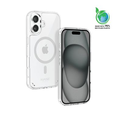 Custodia antiurto antibatterica magnetica invisibile realizzata con il 75% di plastica riciclata per Apple iPhone 16 Plus, trasparente