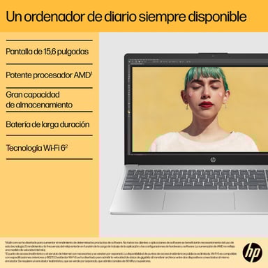 HP 15-fc0087ns AMD Ryzen™ 3 7320U Ordinateur portable 39,6 cm (15.6'') Full HD 8 Go LPDDR5-SDRAM 256 Go SSD Wi-Fi 6 (802.11ax) Windows 11 Home in S mode Argent