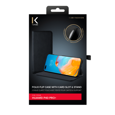 Custodia folio a conchiglia con slot per schede e supporto per Huawei P40 Pro+, nero