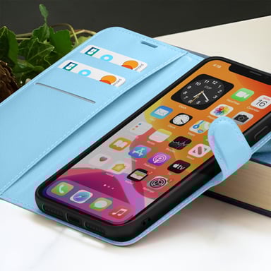 Zanaé Funda tipo cartera para iPhone 11 Pro Max con soporte y lengüeta magnética Azul Claro