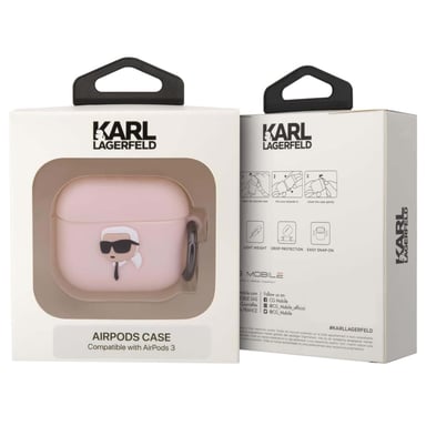 Karl Lagerfeld Funda para AirPods 3 de Silicona NFT Karl Head 3D con Mosquetón Práctico Rosa