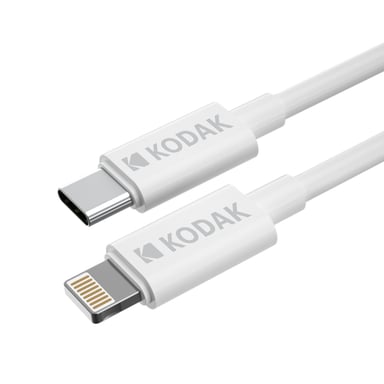 KODAK Premium USB-C to Lightning Cable - Cable de carga y transferencia de datos de alta velocidad, compatible con iPhone/iPad, 1 m de longitud, diseño resistente - Blanco.