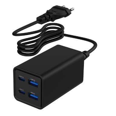 Gembird TA-UC-2A2C-PD65-01-BK chargeur d'appareils mobiles Ordinateur portable, Smartphone Noir Secteur Charge rapide Intérieure