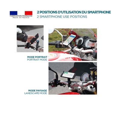 Porta smartphone per moto, porta telefono universale per scooter Made in France, rotazione a 360°, regolabile su tutti i manubri, nero