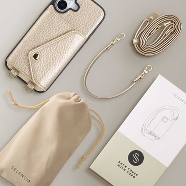 Selencia Coque de télephone Sera avec cordon et porte-cartes enveloppe pour Apple iPhone 17 - Champagne