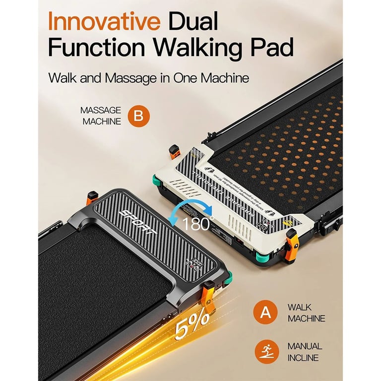 Tapis de Marche Akluer B Double Face avec Poignée Moteur Silencieux 2 5 CH 6 kmh Max 150 kg Double Écran LED Incline Manuel & Masseur Pieds Intégré Neuf - vue 3