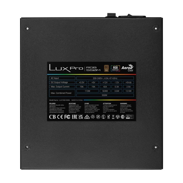 Aerocool LUX PRO RGB Bloc d'alimentation Semi modulaire RGB 80Plus +88% Condensateurs Japonais Ventilateur 14cm - vue 4