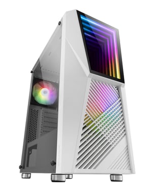 Mars Gaming MC777W, Caja PC Gaming, Infinity Mirror ARGB, Cristal Templado, 2xVentilador Chroma ARGB, Blanco