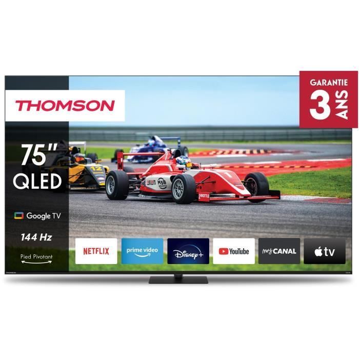 Google TV 75 QLED Pro avec pied central rotatif 144Hz 190cm 2024