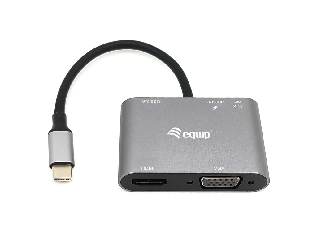 Equip Adaptateur multifonction USB C 5 en 1 HDMI VGA HD15 PD USB3.0 AUX Neuf