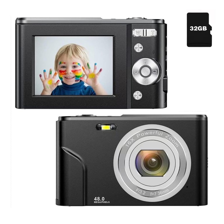 Appareil photo numérique 48MP FHD 1080p avec zoom 16x et carte mémoire de 32 Go Black - Neuf