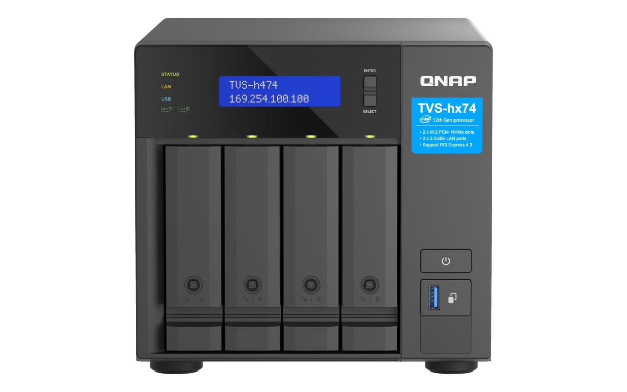 Qnap TVS-H474 NAS Tower Intel® Pentium® G7400 8 Go DDR4 0 To QuTS hero Noir - vue 6
