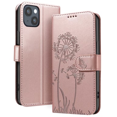 Custodia a portafoglio per iPhone 13 / 14 Design Premium Fiori Farfalla