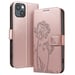 Zanaé Funda tipo cartera para iPhone 13 / 14 Premium Diseño Flores Mariposa Rosa dorado