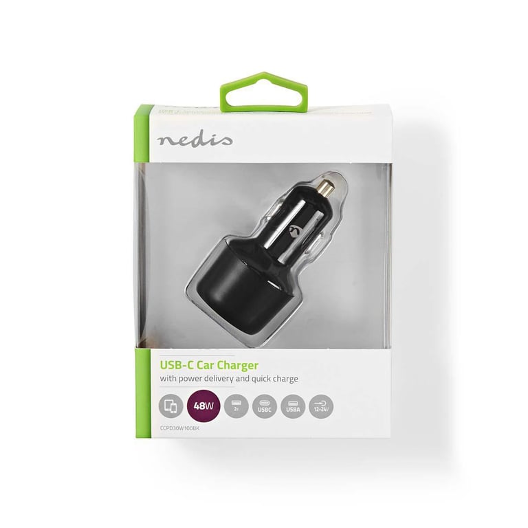 Nedis CCPD30W100BK chargeur d'appareils mobiles Smartphone Noir Allume-cigare Charge rapide Auto - Neuf