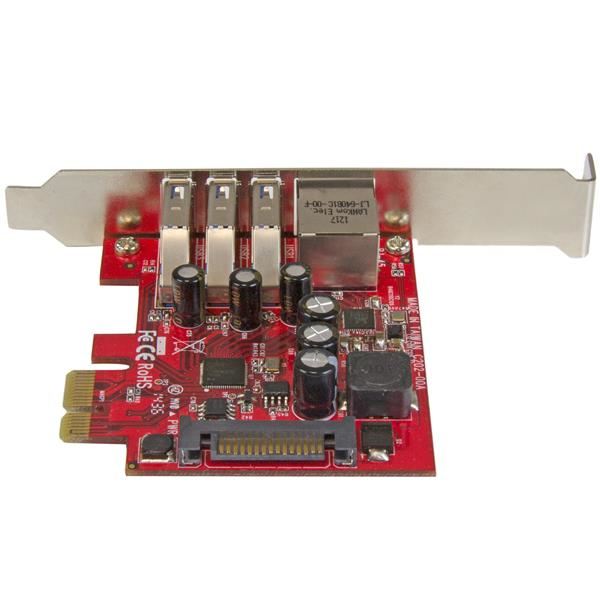 StarTech.com Carte PCI Express à 3 ports USB 3.0 et 1 port Gigabit Ethernet avec UASP Adaptateur PCIe 3x USB 1x GbE Adaptateur USB / réseau PCIe 2.0 profil bas USB 3.0 x 3 + 1000Base T x... - vue 4