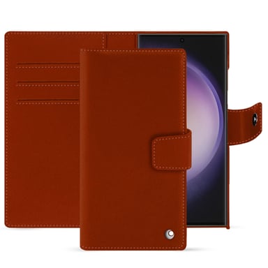 Étui portefeuille cuir Samsung Galaxy S24 Ultra -  - Orange - Cuir vegan