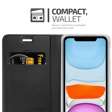 Coque pour Apple iPhone 11 en CLASSY NOIR Housse de protection Étui avec fermeture magnétique, fonction de support et compartiment pour carte