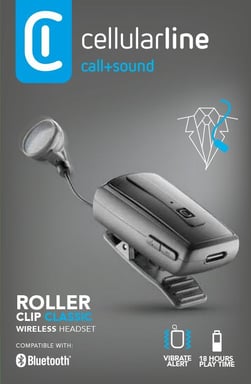 Cellularline Roller Clip Classic Écouteur Bluetooth® mono à capsule avec câble enroulable et clip de fixation