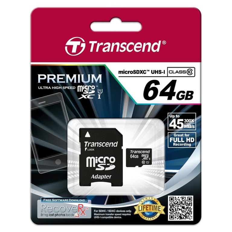 Transcend TS64GUSDU1 mémoire flash MicroSDXC MLC Classe 10 Neuf